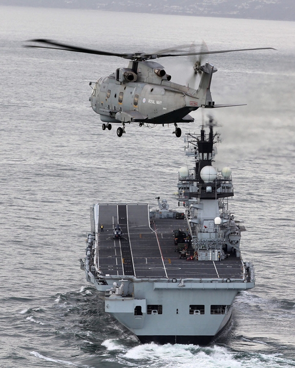 UK Navy aircraft and frigate